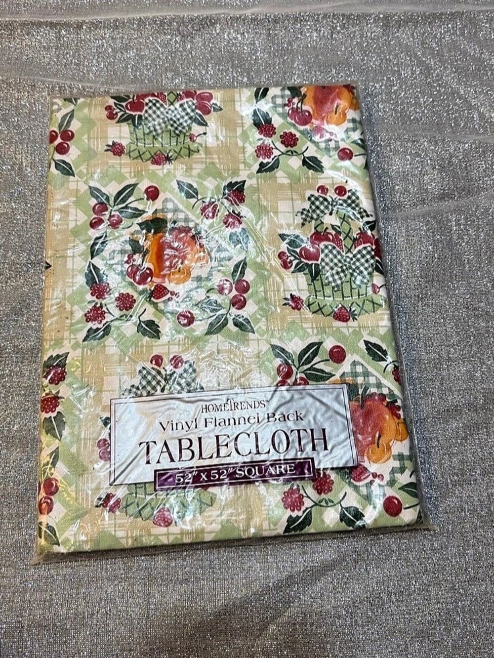 Vintage Home Trends Vinyl Flannel Back Tablecloth Floral Tablecloth Green & Red